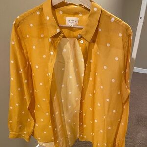 Sezane Gold Polka Dot long sleeve button up top,  size 42 (size 8-10)